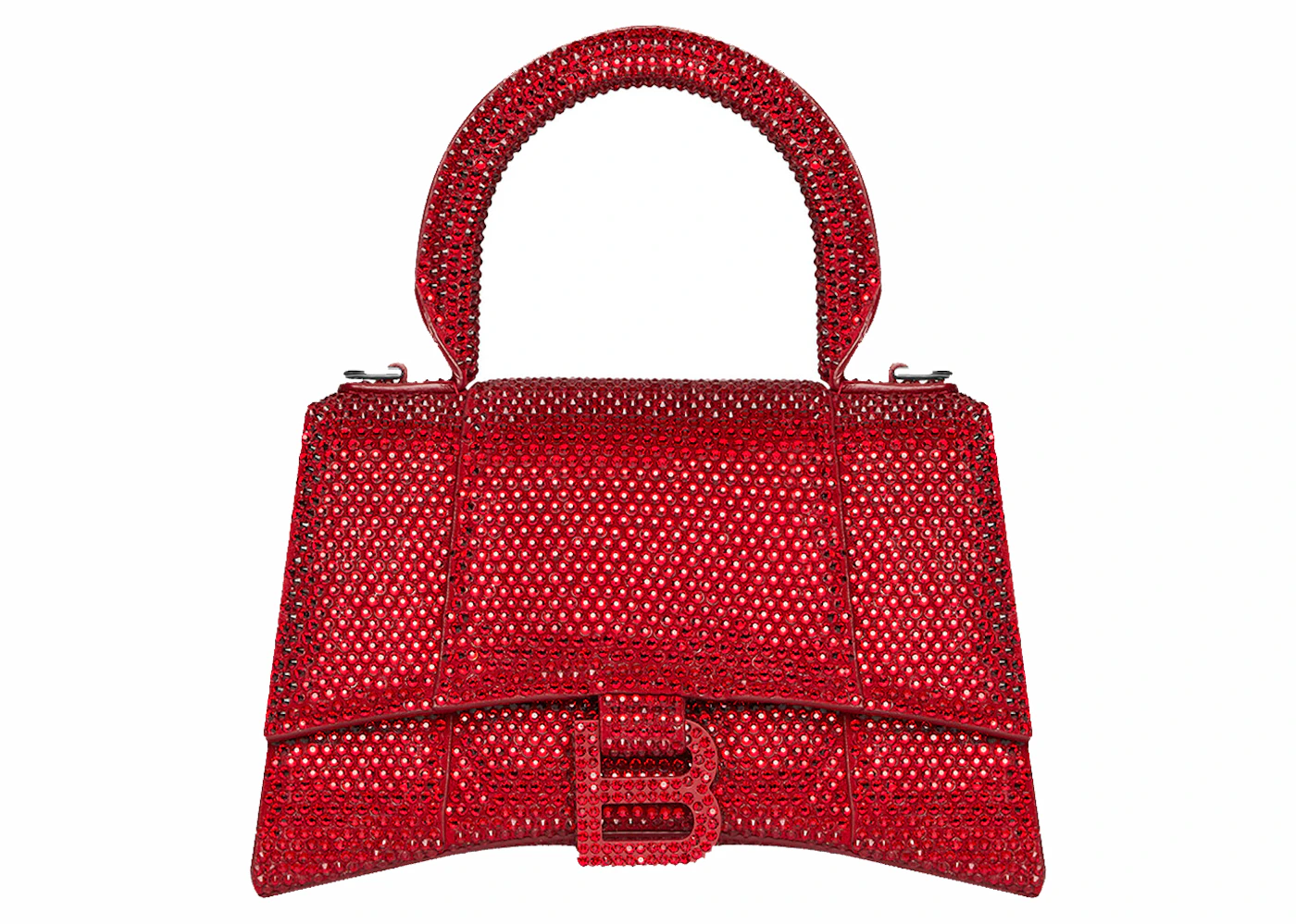 Balenciaga Hourglass XS Handbag Rhinestones Red in Calfskin Leather/Crystals Hardware - US