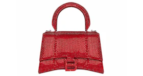 Balenciaga Hourglass XS Handbag With Rhinestones Red