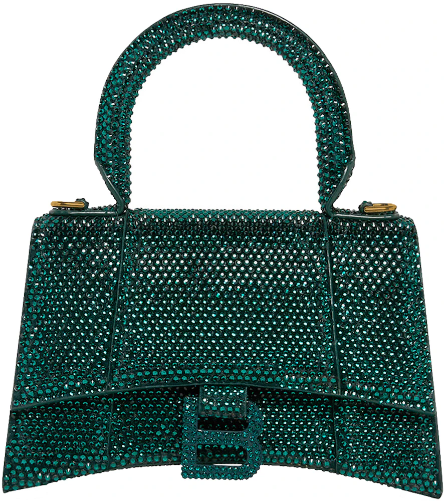 Balenciaga Hourglass XS Hangbag With Rhinestones Green in Suede ...