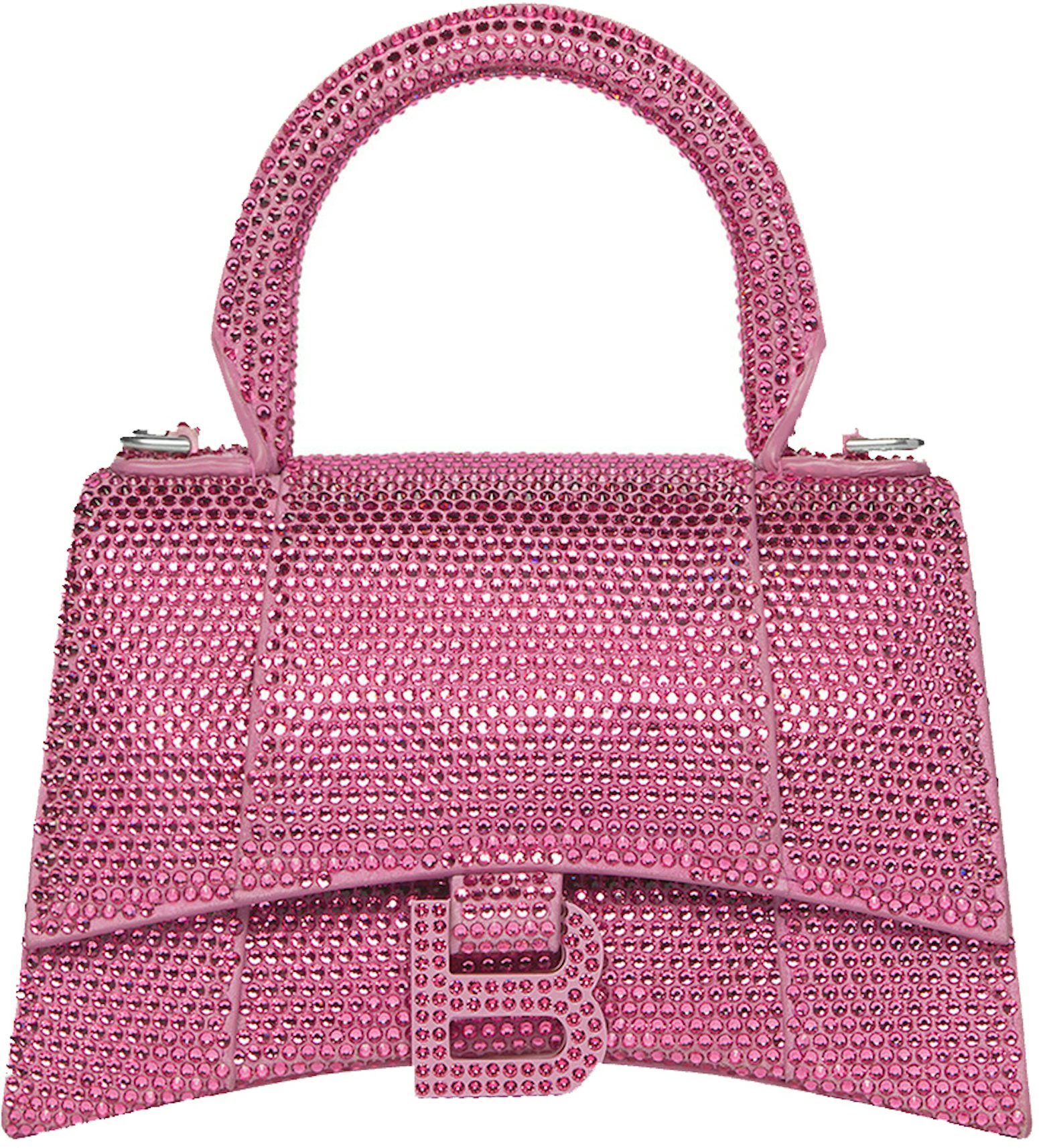 Balenciaga Hourglass XS Hangbag With Rhinestones Pink in Suede