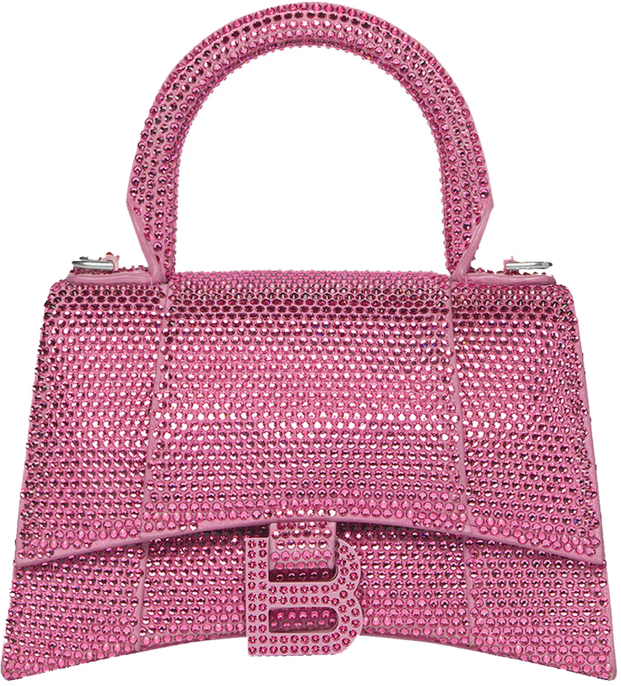 Balenciaga Hourglass XS Hangbag With Rhinestones Pink in Suede Calfskin ...