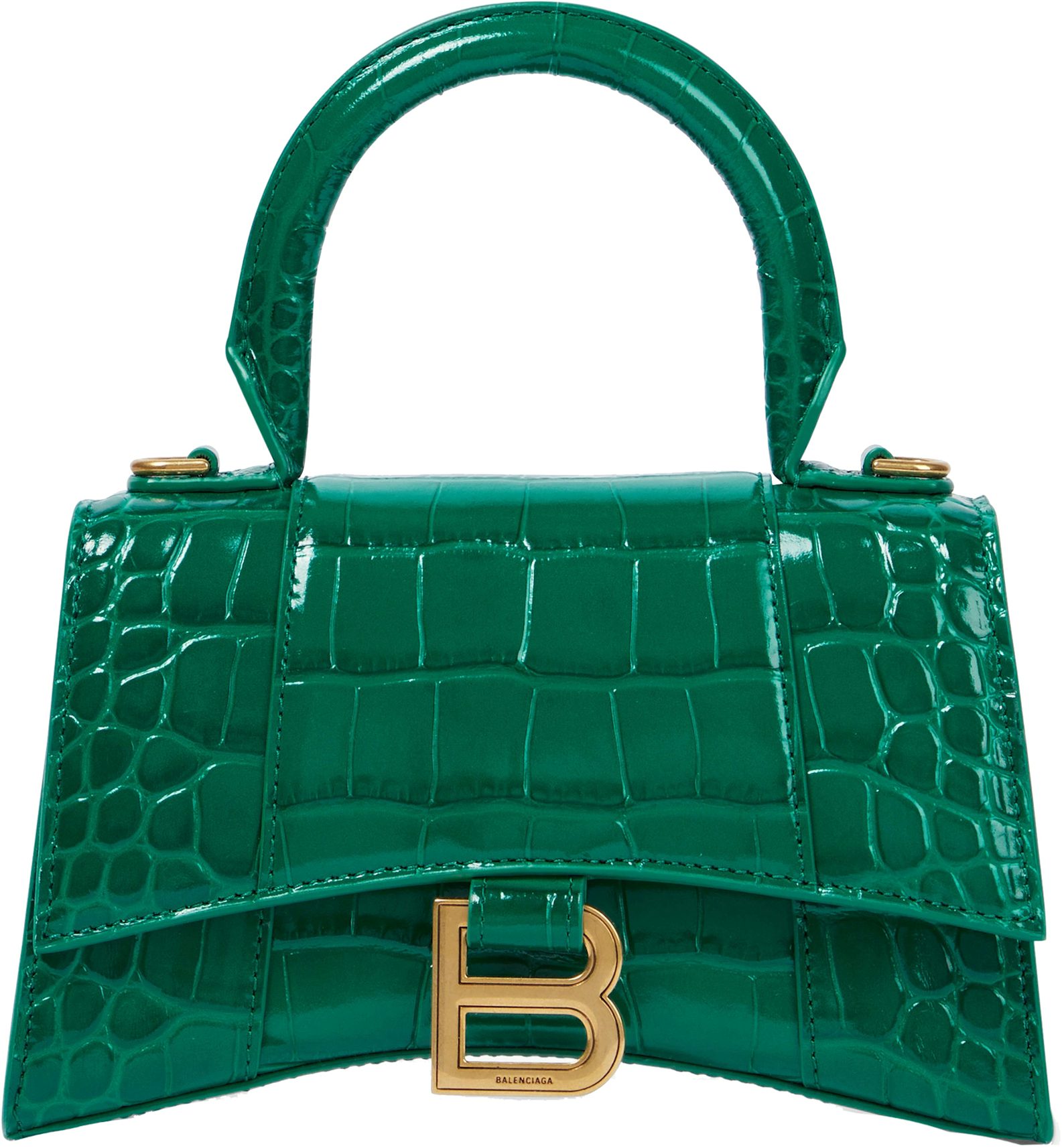 uhøjtidelig I forhold Vejrudsigt Balenciaga Hourglass XS Top Handle Bag Crocodile Embossed Green in Calfskin  Leather with Gold-tone - US