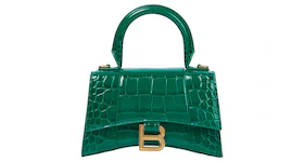 Balenciaga Hourglass XS Top Handle Bag Crocodile Embossed Green