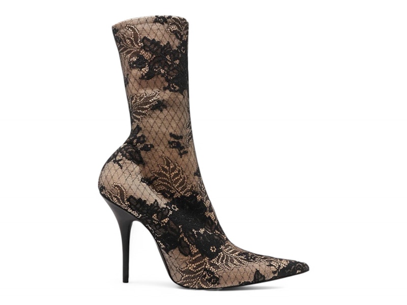 Balenciaga Knife Floral Lace Ankle Boots Noir Beige (femme