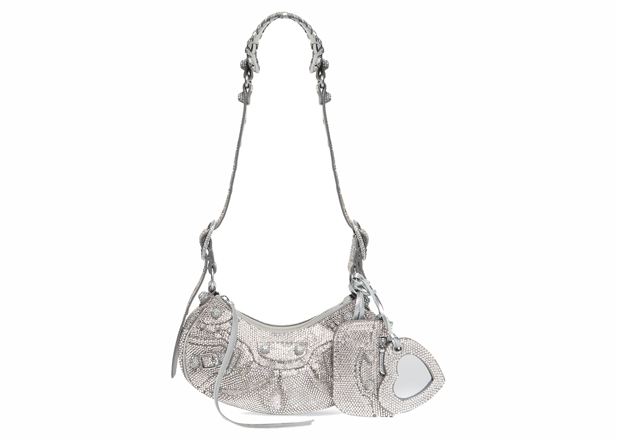 Balenciaga Le Cagole Shoulder Bag XS Grey Suede with Rhinestones in Suede  Calfskin Leather/Crystals with Aged-Silver Hardware JP