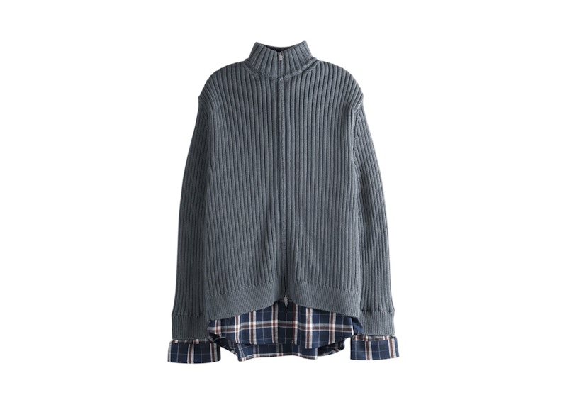 Balenciaga Layered Zip Sweater Navy Brown Men's - US