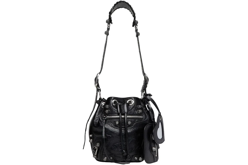 Balenciaga Le Cagole Bucket Bag XS Black Arena in Lambskin Leather with ...