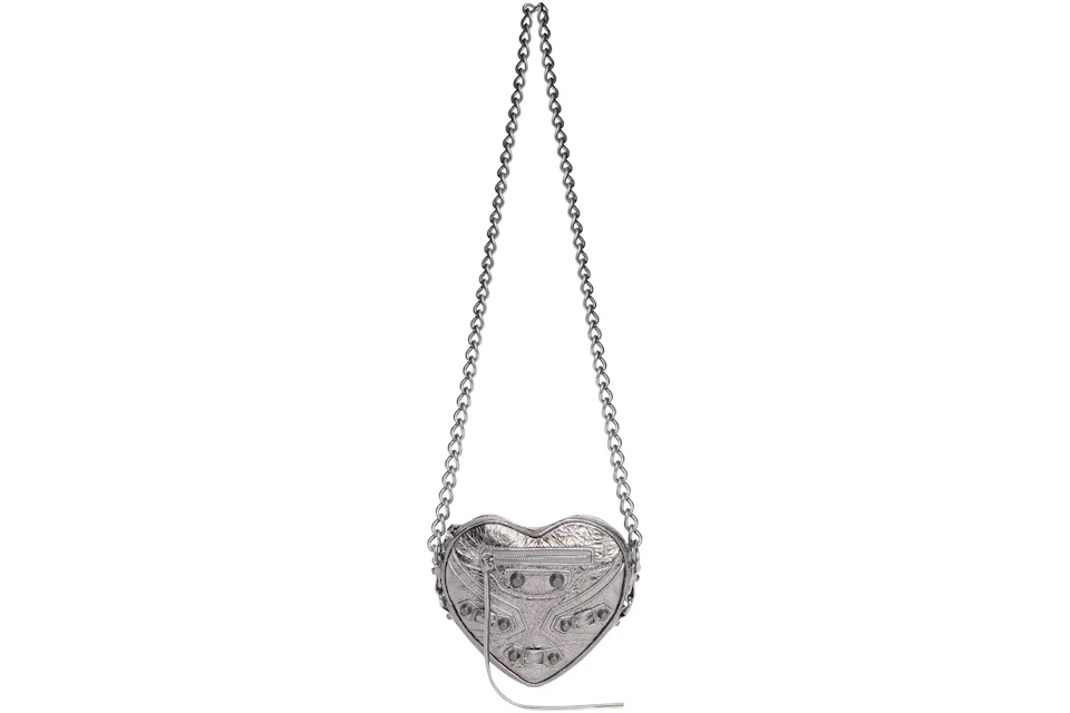Balenciaga Le Cagole Heart Mini Metallized Bag Silver in Metallized ...