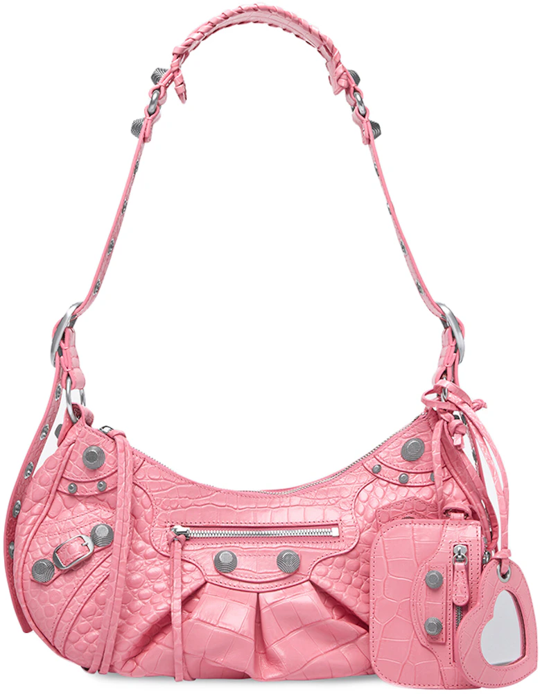 Balenciaga Le Cagole Shoulder Bag Small Crocodile Embossed Pink in Calfskin  Leather with Silver-tone - US