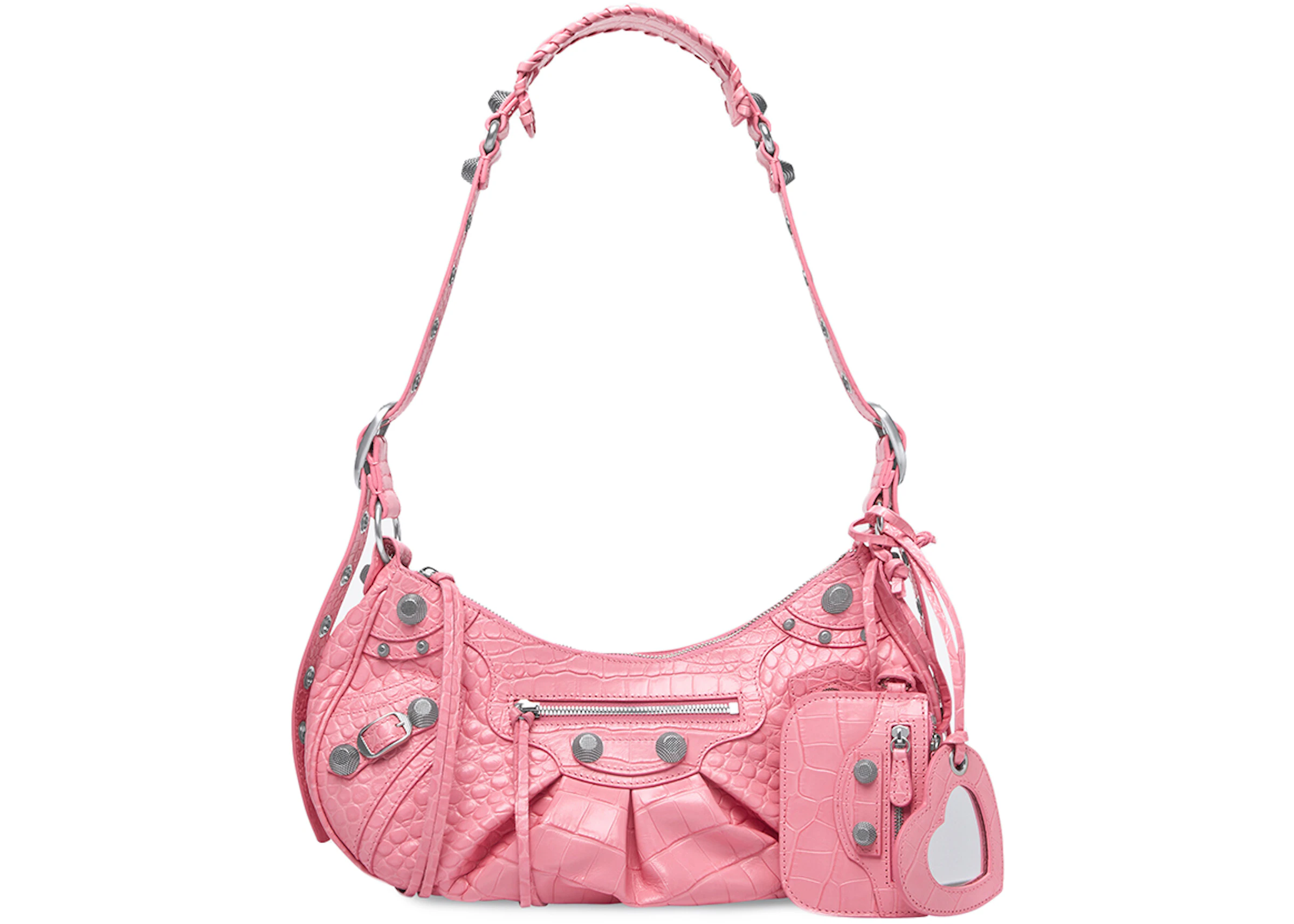 Balenciaga Cagole Shoulder Bag Small Crocodile Pink in Calfskin Leather with - ES