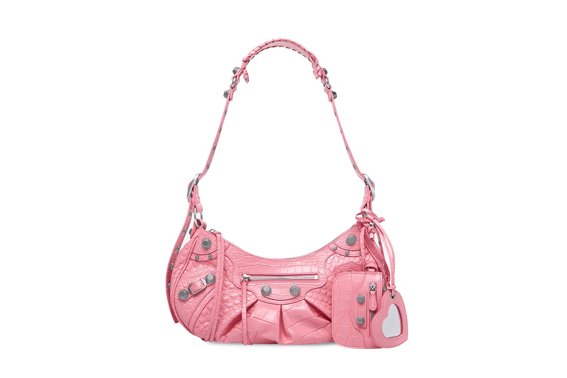 Pre-owned Balenciaga Le Cagole Shoulder Bag Small Crocodile Embossed Pink