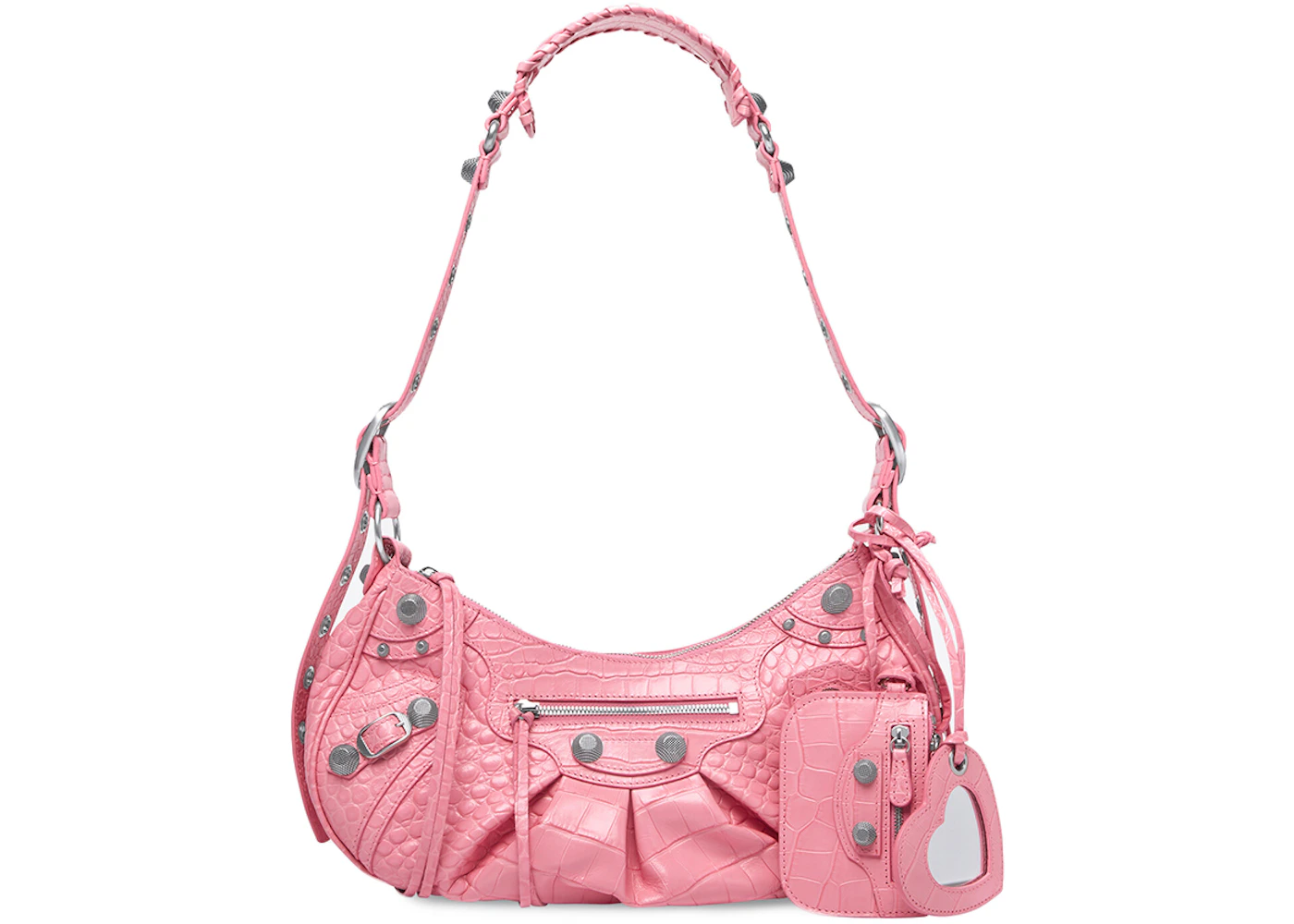 Balenciaga Le Cagole Shoulder Bag Small Crocodile Embossed Pink in ...