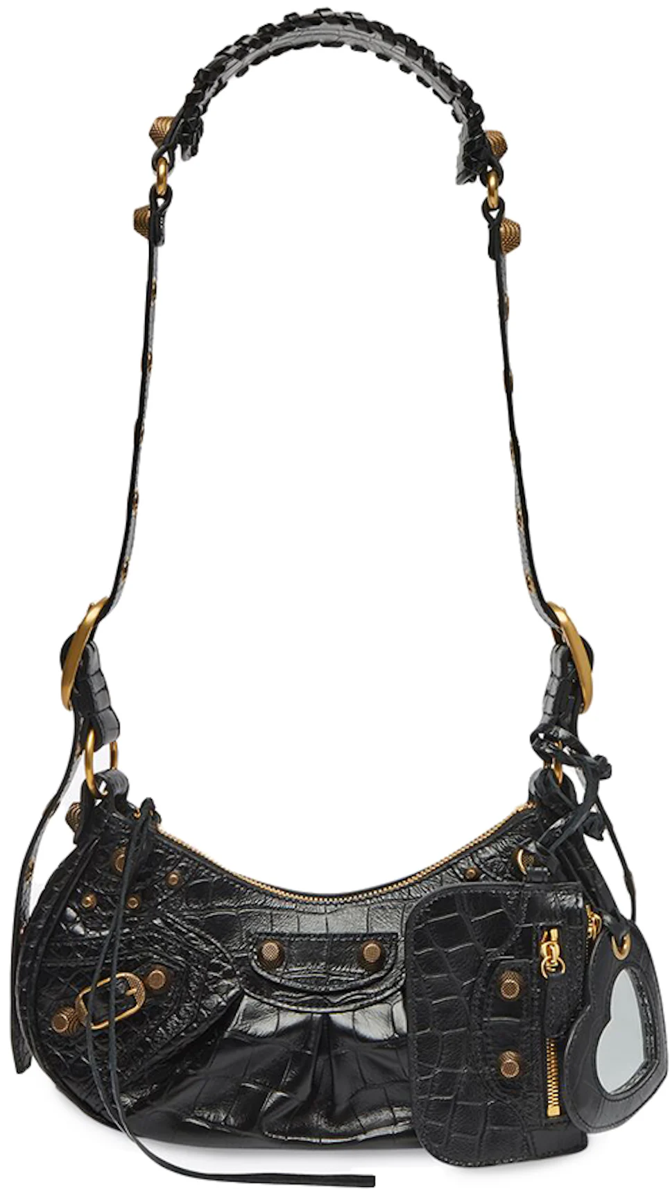 Balenciaga Le Cagole Shoulder Bag XS Crocodile Embossed Black in ...