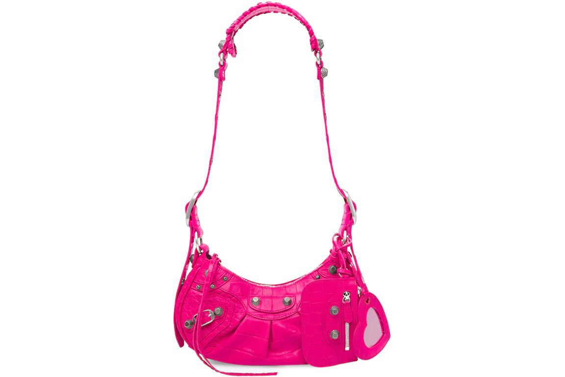 Balenciaga Le Cagole Shoulder Bag XS Crocodile Embossed Pink