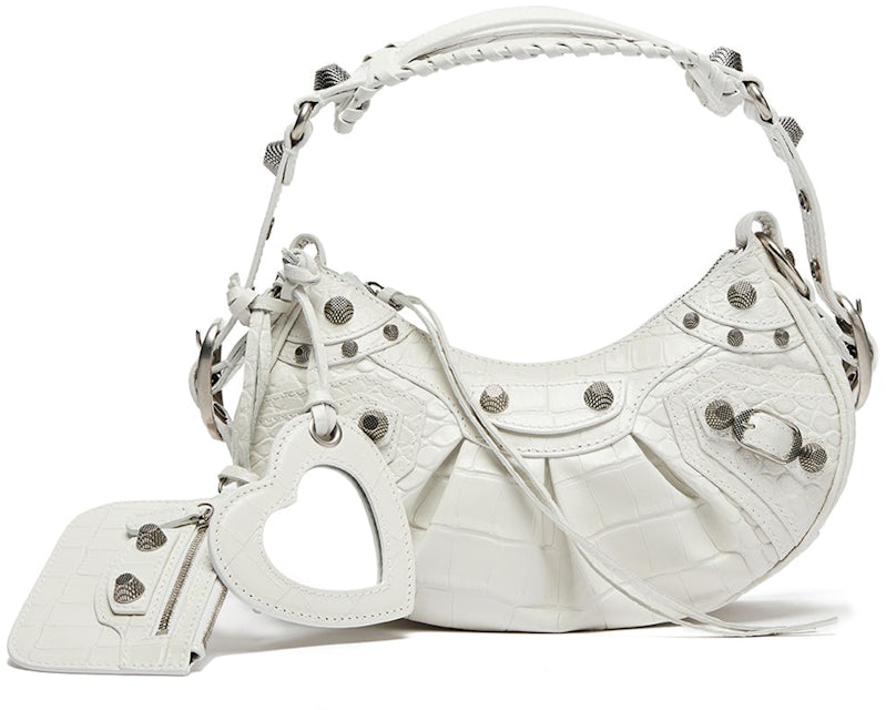 Balenciaga Le Cagole Shoulder Bag XS Crocodile Embossed White in