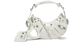 Balenciaga Le Cagole Shoulder Bag XS Crocodile Embossed White