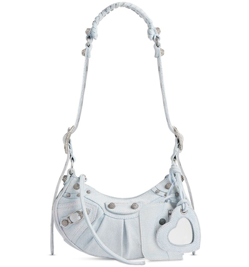 Balenciaga Le Cagole XS Rhinestones Shoulder Bag Light Blue in
