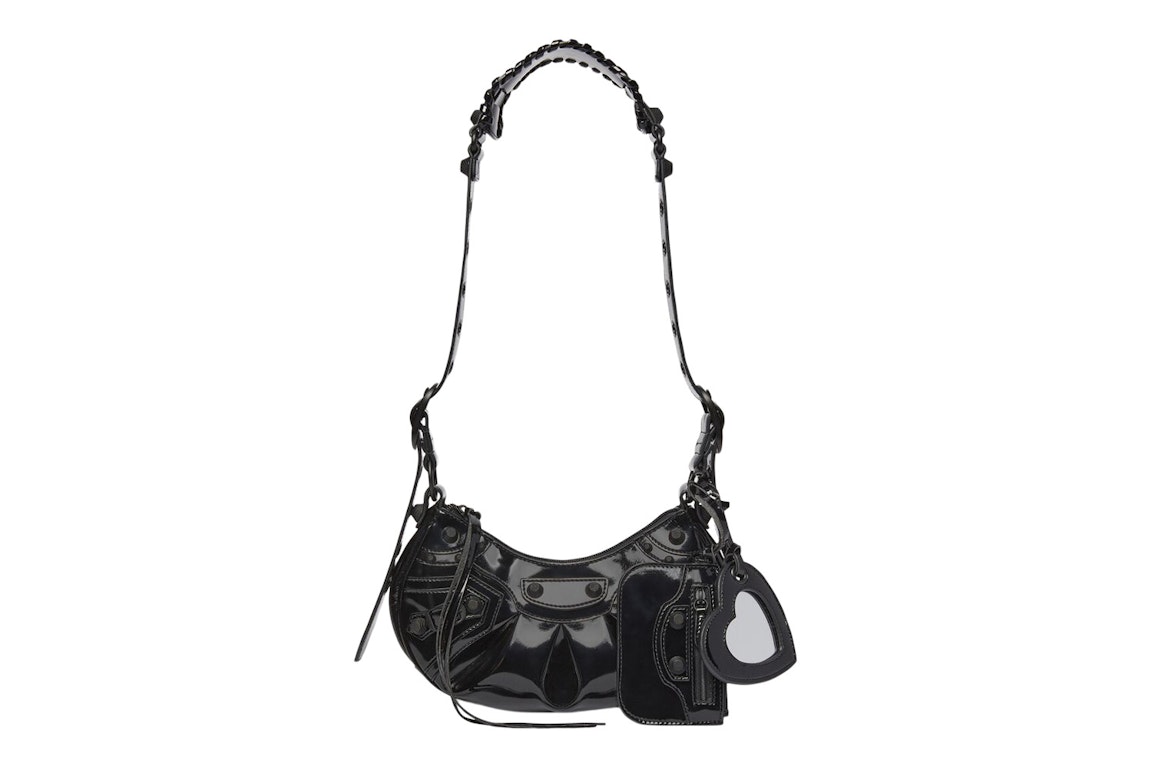 Pre-owned Balenciaga Le Cagole Xs Shoulder Bag In Patent Fabric Black