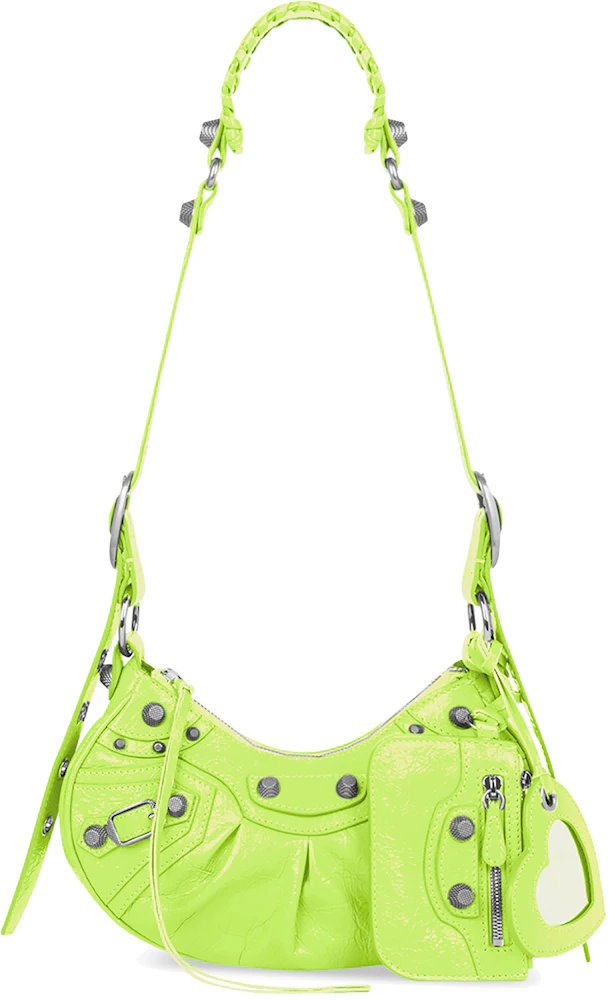 Le Cagole mini studded neon textured-leather shoulder bag