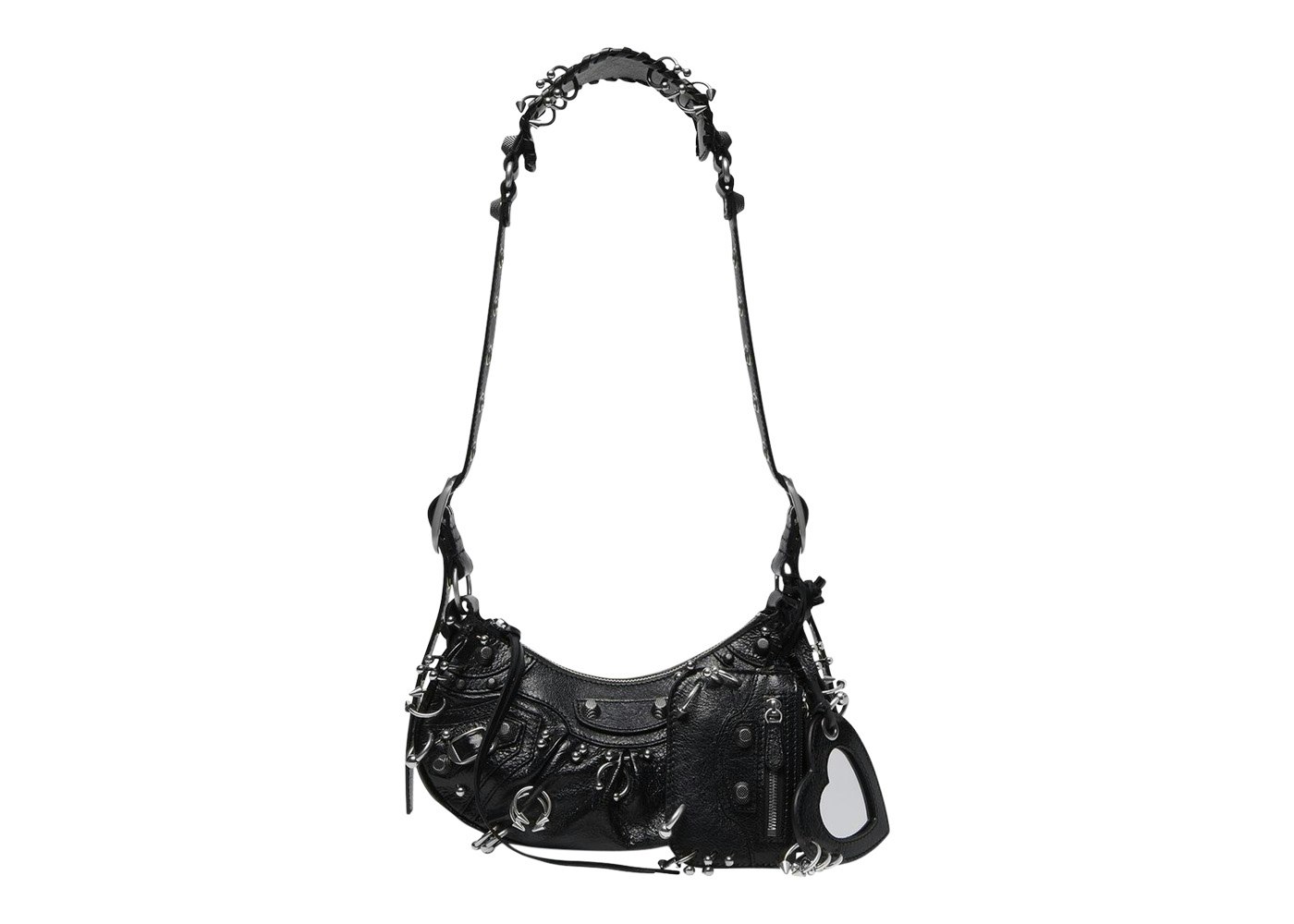 Balenciaga Le Cagole XS Shoulder Bag With Piercing Black in Arena Lambskin  Leather with Aged Silver-tone US