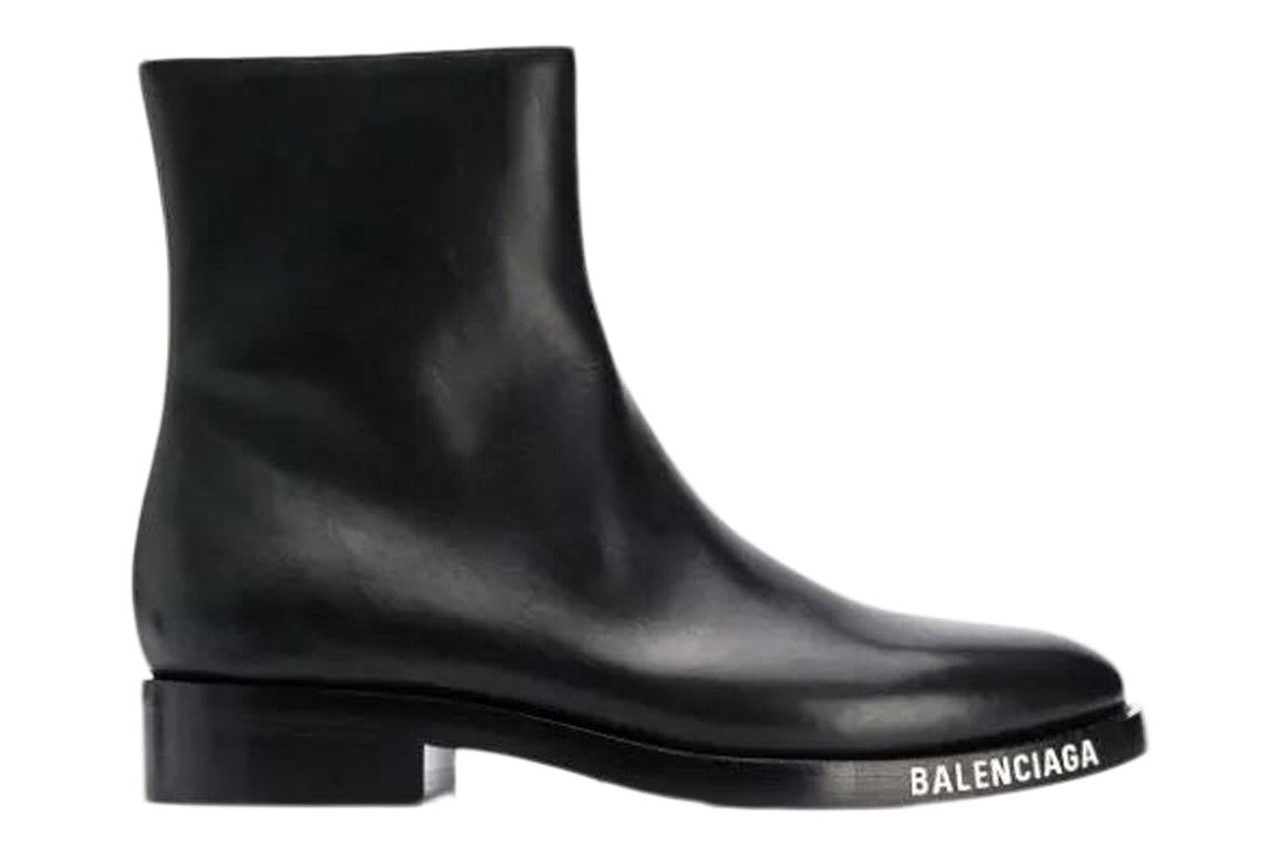 Pre-owned Balenciaga Leather Ankle Boot Black White Logo In Black/white