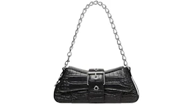 Balenciaga Lindsay Shoulder Bag Small Crocodile Embossed Black
