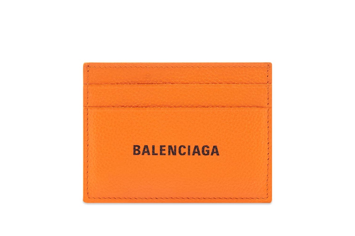 Pre-owned Balenciaga Logo (4 Card Slots 1 Bill Compartment) Card Holder Pop Orange/black