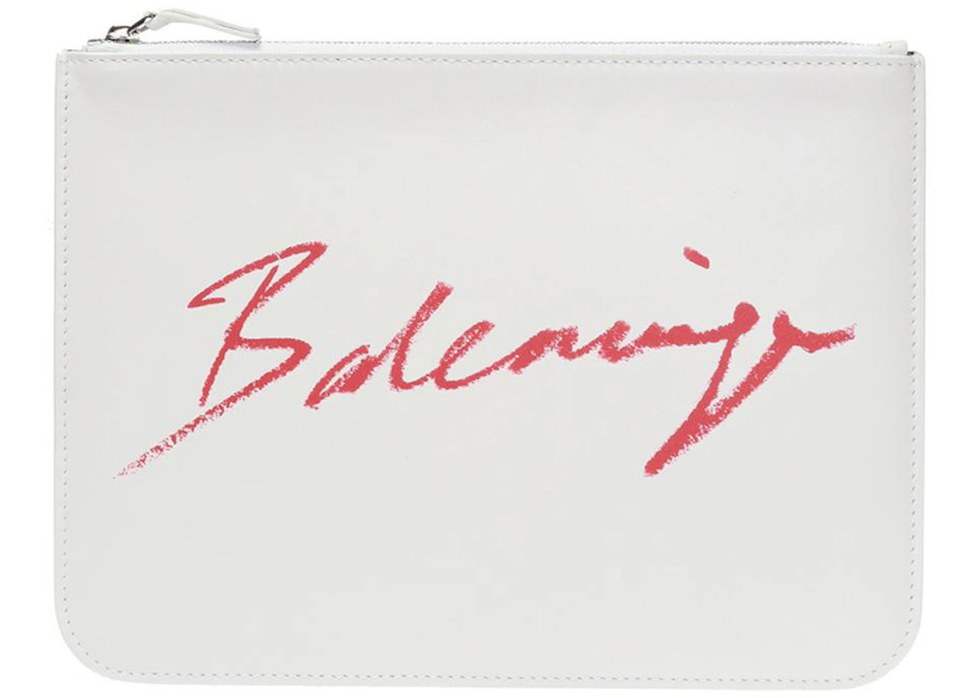 Sprede konjugat pause Balenciaga Logo Clutch White in Leather with Silver-tone - US