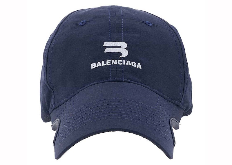 Balenciaga Logo Embroidered Cap Blue in Cotton - US