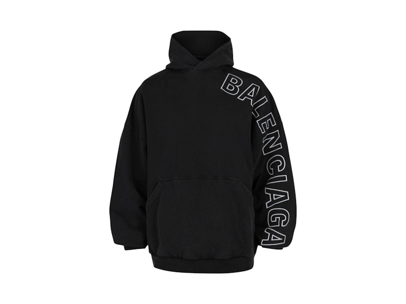 Balenciaga Logo Embroidered Oversized Hoodie Washed Black