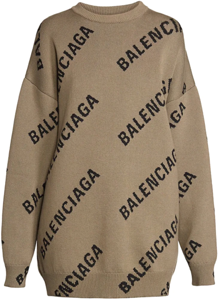 Balenciaga Logo Intarsia Oversize Crewneck Womens Sweater Light Brown -  FW21 - US