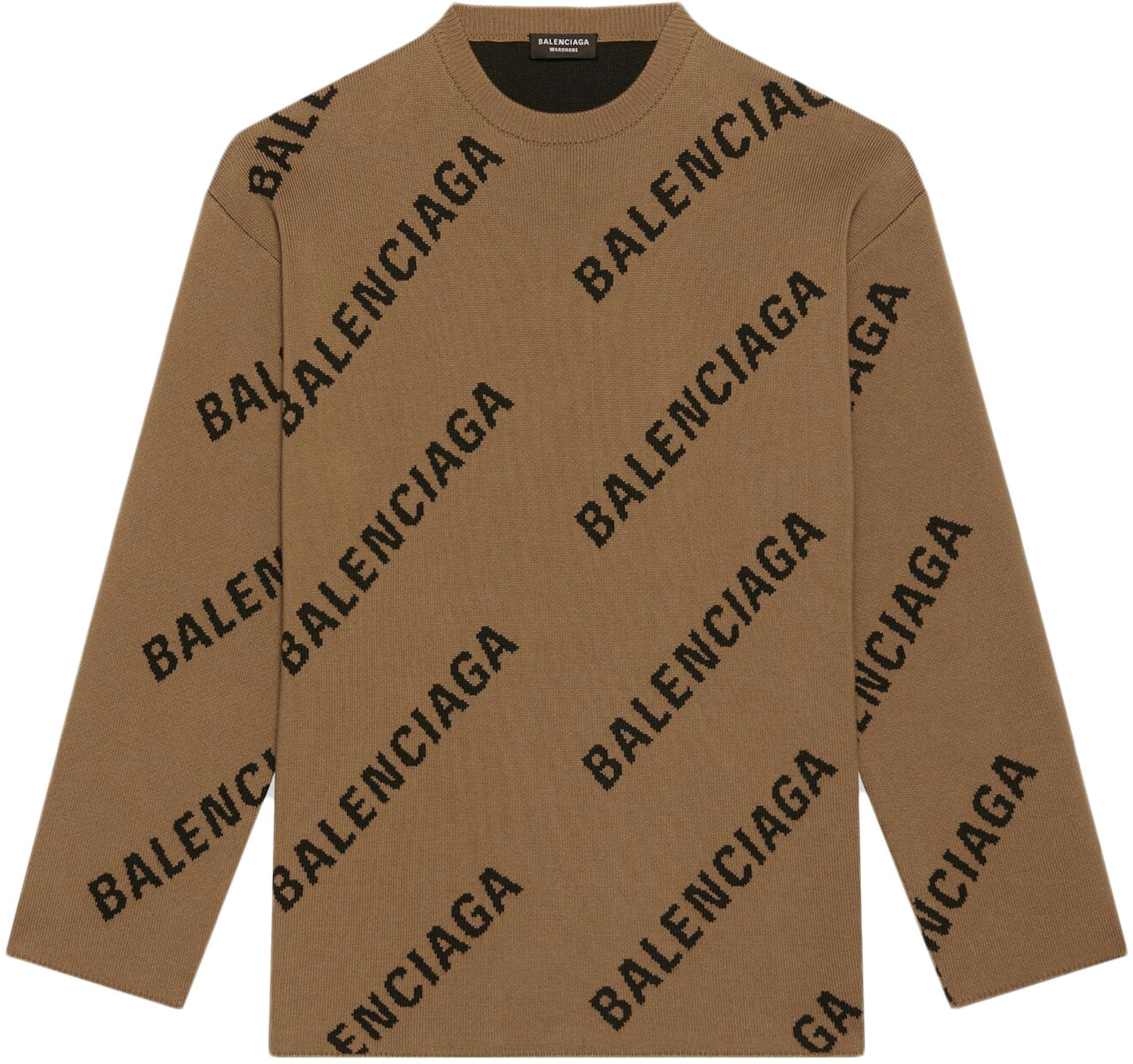 virkelighed Tilkalde Okklusion Balenciaga Logo Intarsia Oversized Crewneck Sweater Light Brown Men's - US