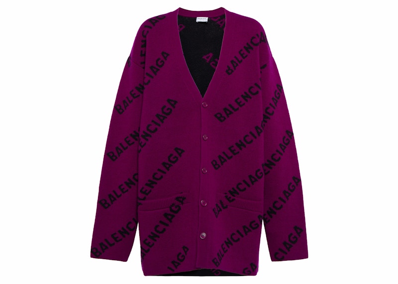 Balenciaga Logo Intarsia Wool Cardigan Purple FW23 US