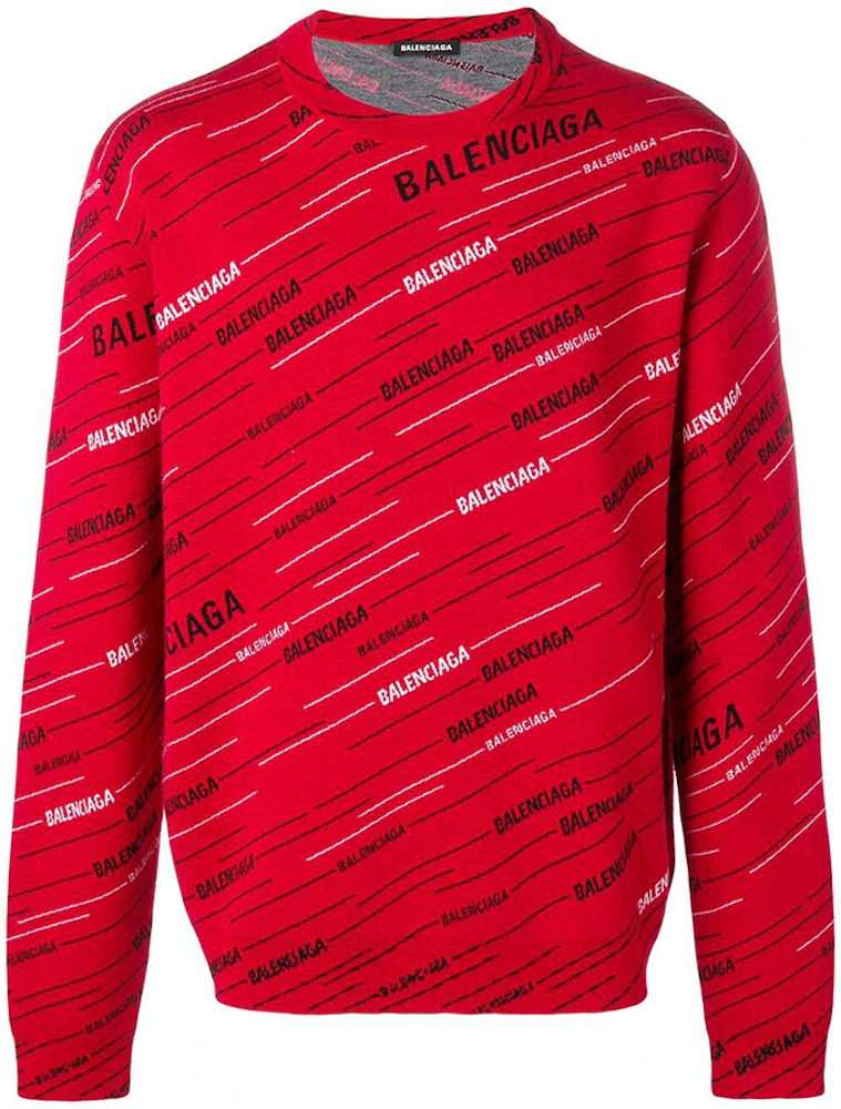 Balenciaga Logo Jacquard Wool Sweater Red/Black/White - DE