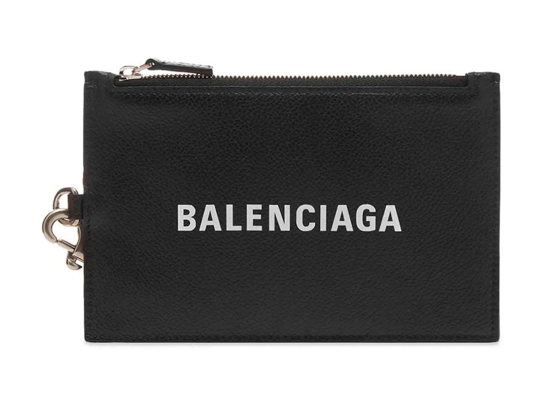 Pre-owned Balenciaga Logo Leather Passport Holder Lanyard Black