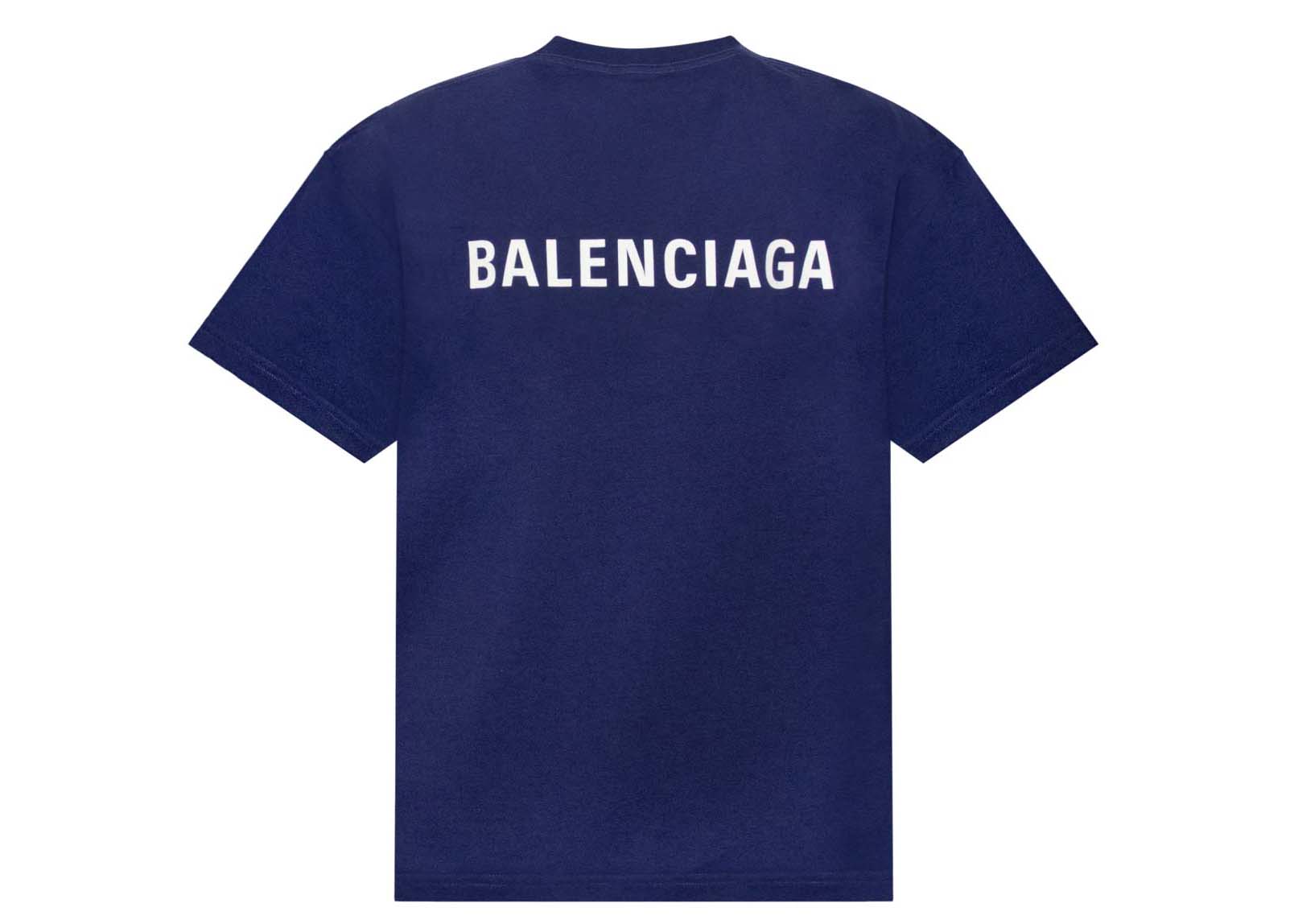 Balenciaga Logo Medium Fit T-Shirt Marine Blue Men's - US