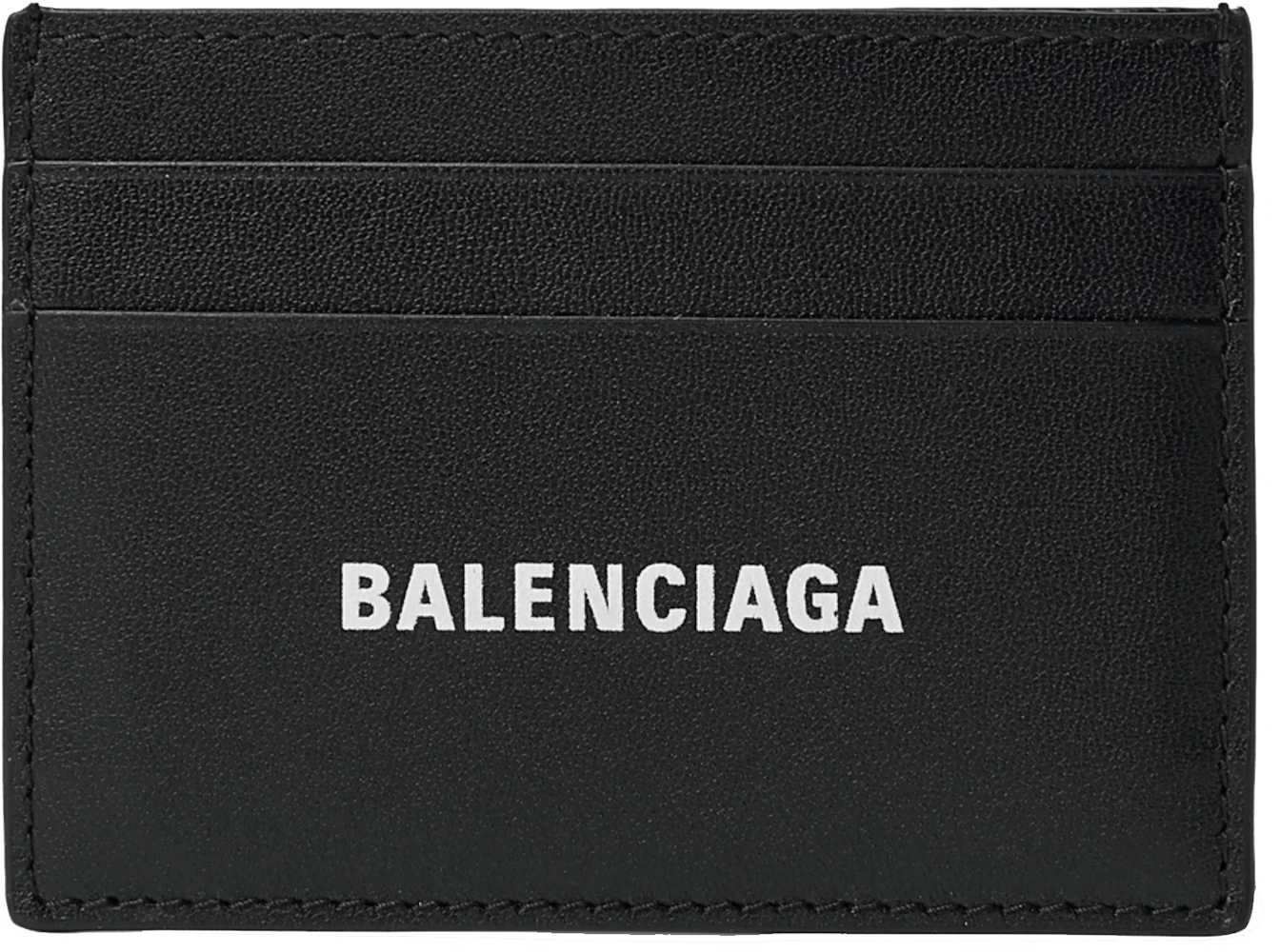 Balenciaga Logo Print (4 Card Slot) Card Holder Black in Full Grain ...