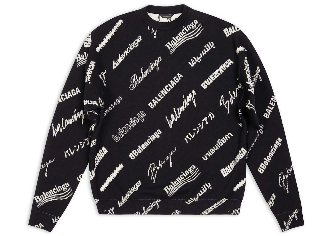 Balenciaga Logo Print Crewneck Sweater Black Men's US
