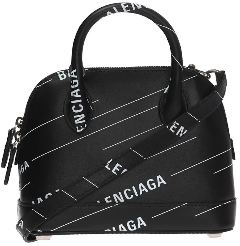 Balenciaga Logo Print Ville Shoulder Bag XXS Black in Leather with ...