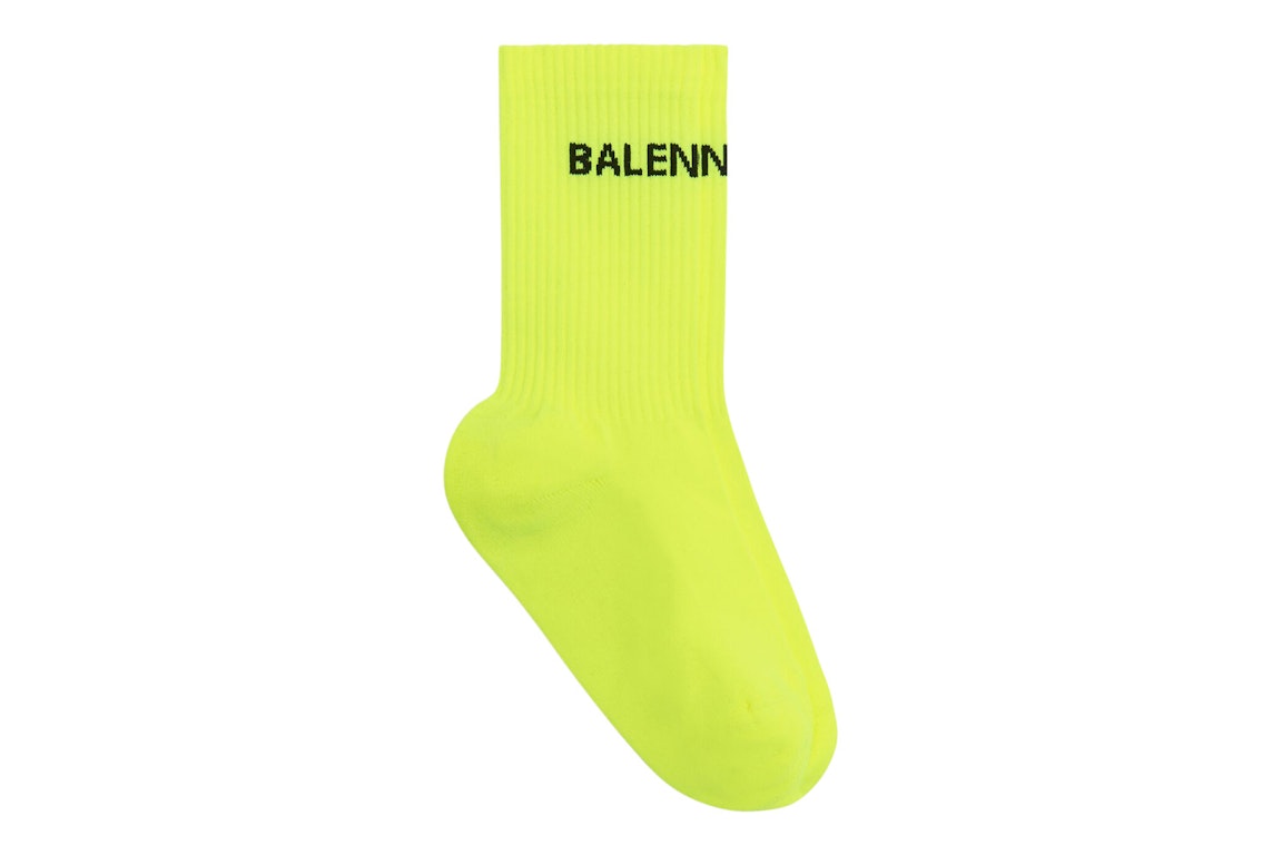 Pre-owned Balenciaga Logo Socks Neon Yellow/black