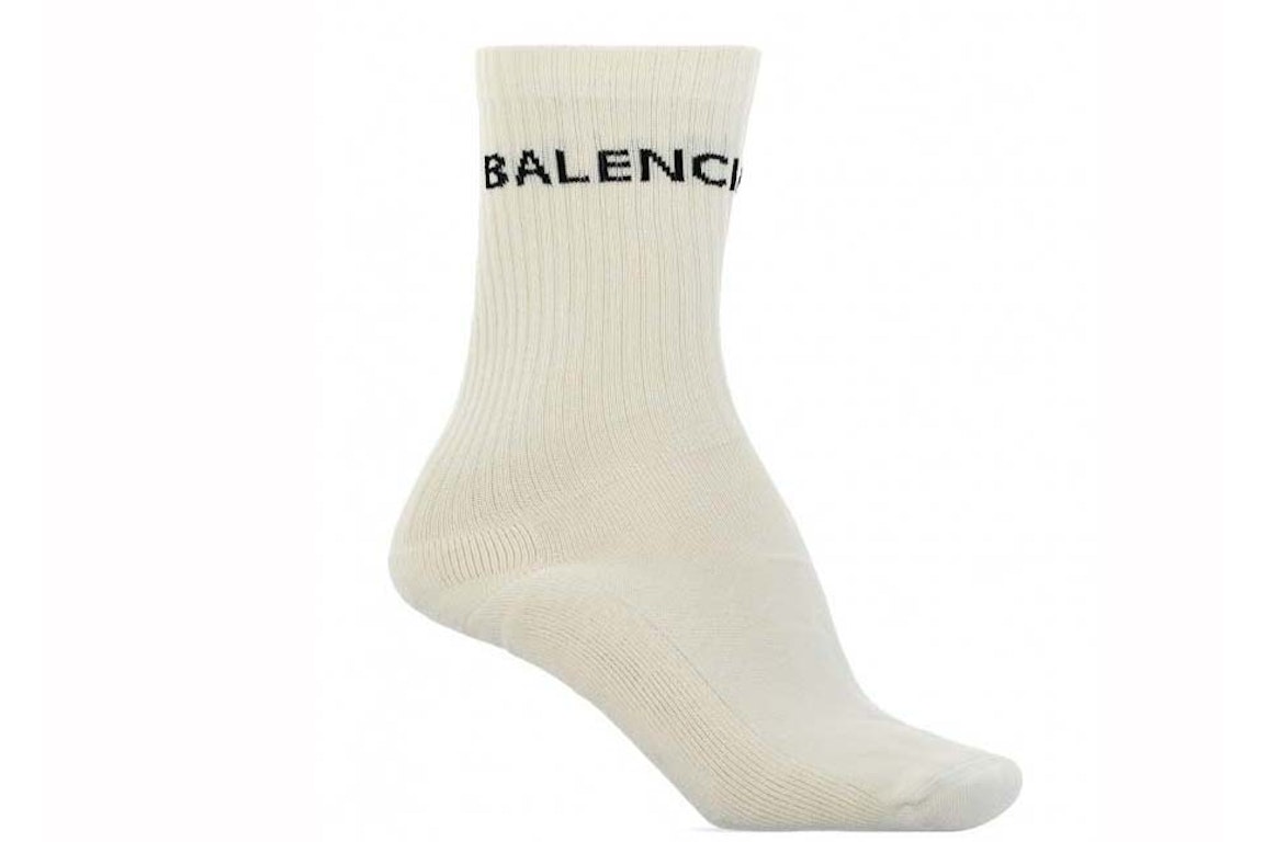 Pre-owned Balenciaga Logo Tennis Socks Cream