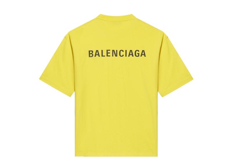 Balenciaga Medium Fit Vintage Logo Print T Shirt Yellow