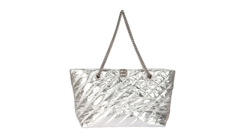 Balenciaga Medium Metallized Quilted Crush Carry All Tote Bag