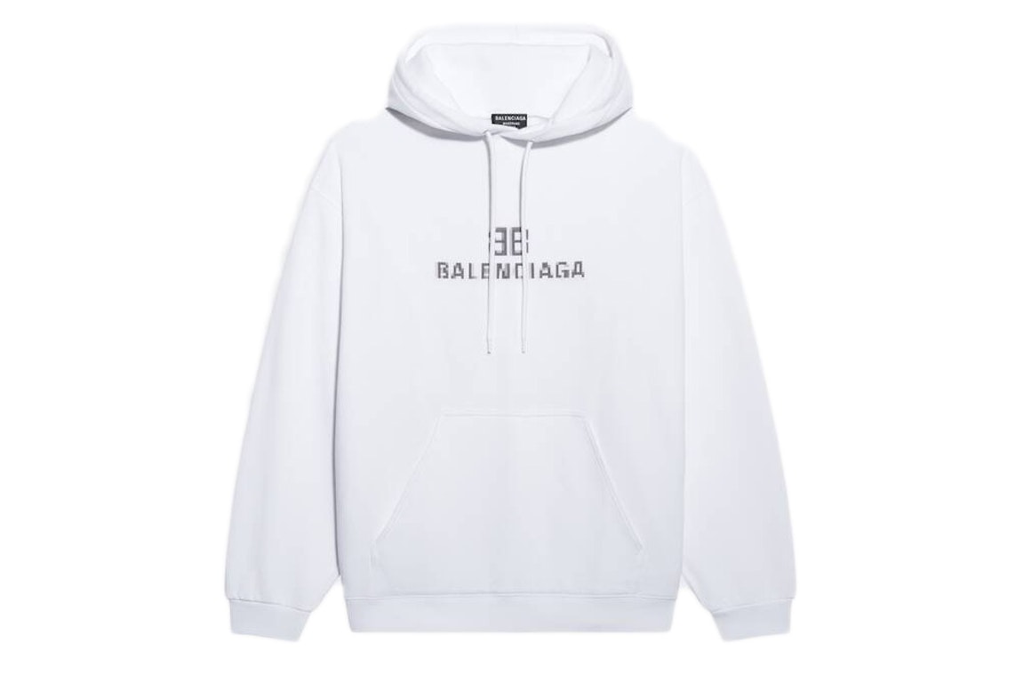 Pre-owned Balenciaga Mens Bb Pixel Medium Fit Hoodie White