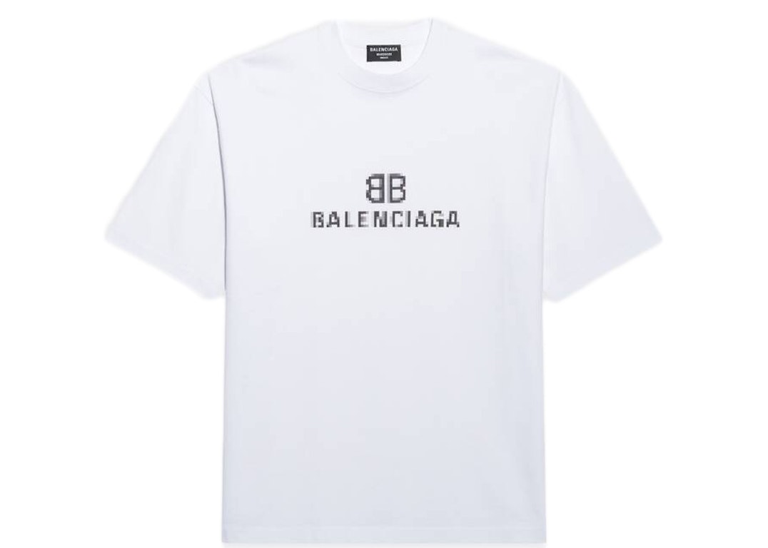 Pre-owned Balenciaga Mens Bb Pixel Medium Fit T-shirt White
