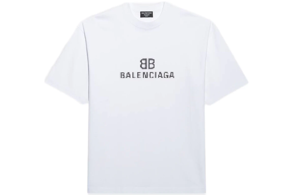 Balenciaga Mens BB Pixel Medium Fit T-shirt White