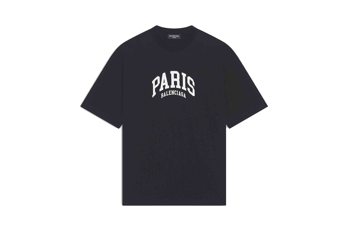 Pre-owned Balenciaga Mens Cities Paris Medium Fit T-shirt Black