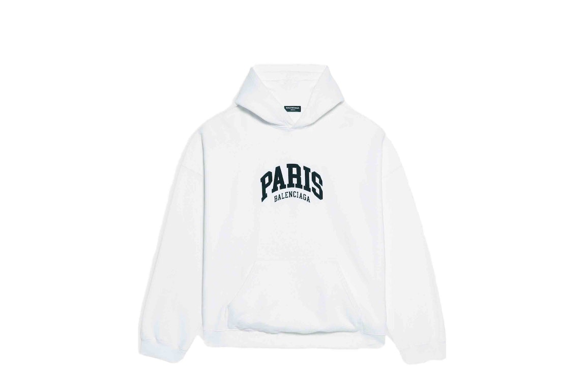 Pre-owned Balenciaga Mens Cities Paris Wide Fit Hoodie White