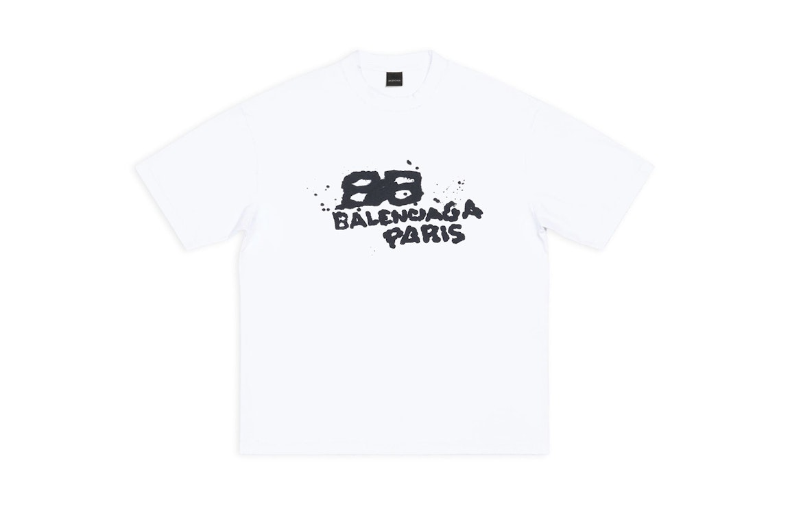 Pre-owned Balenciaga Men's Hand Drawn Bb Icon Medium Fit Vintage T-shirt White/black