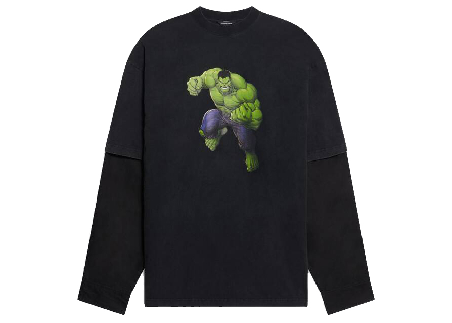 Balenciaga Mens Hulk 2021 MARVEL Layered T-shirt Black